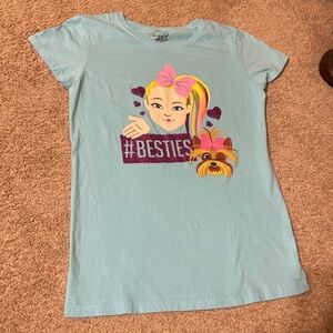 Jojo Siwa Shirt Girls XL 14/16 #Besties Blue Nickelodeon Glitter Fitted Bow Bow